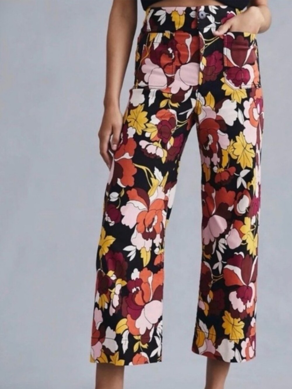 Maeve Anthropologie The Colette Floral Wide-Leg Crop Pants In Brown Multi Sz 29